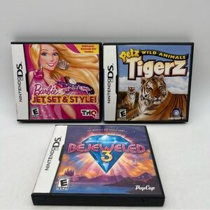 Lot Of 3-Nintendo DS Games Complete(Bejeweled3,Barbie Jet Set Style,Petz Tigerz)